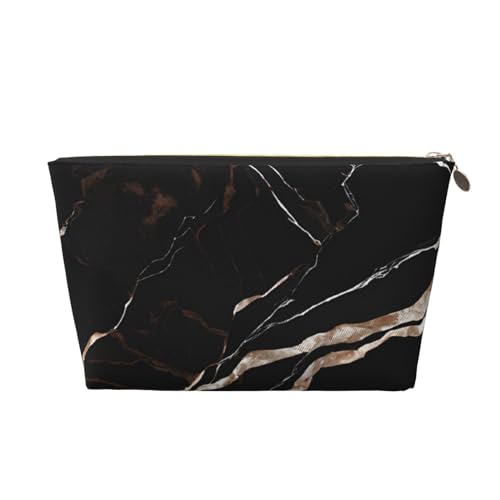 Kosmetiktasche für Damen mit Aufdruck, großes Fassungsvermögen, Reise-Kosmetiktasche aus Leder, wasserdicht, Kulturbeutel, Geldbörse (Schwarz, Roségold, Marmor) von peiyeety