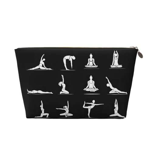 Kosmetiktasche für Damen mit Aufdruck, großes Fassungsvermögen, Reise-Kosmetiktasche aus Leder, wasserdicht, Kulturbeutel, Geldbörse (Yoga) von peiyeety