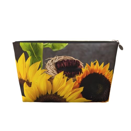Kosmetiktasche für Damen mit Aufdruck, großes Fassungsvermögen, Reise-Kosmetiktasche aus Leder, wasserdicht, Kulturbeutel, Geldbörse (gelbe Sonnenblumen) von peiyeety
