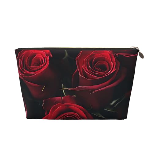 Kosmetiktasche für Damen mit Aufdruck, großes Fassungsvermögen, Reise-Kosmetiktasche aus Leder, wasserdicht, Kulturbeutel, Geldbörse (rote und Schwarze Rose) von peiyeety