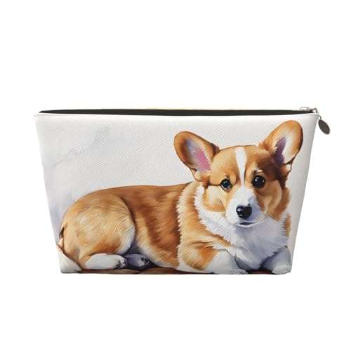 Kosmetiktasche für Damen mit Aufdruck, großes Fassungsvermögen, Reise-Kosmetiktasche aus Leder, wasserdicht, Kulturbeutel, Geldbörse (süßer Corgi) von peiyeety