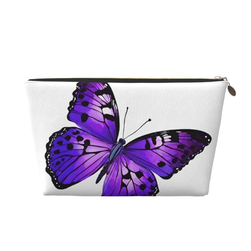 Kosmetiktasche für Damen mit Aufdruck, großes Fassungsvermögen, Reise-Kosmetiktasche aus Leder, wasserdicht, Kulturbeutel, Geldbörse (süßer lila Schmetterling) von peiyeety