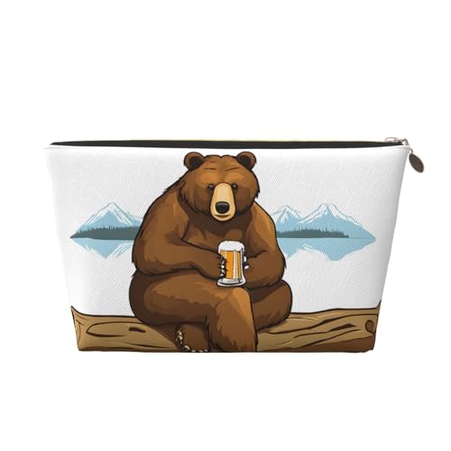 Kosmetiktasche für Damen mit Aufdruck, großes Fassungsvermögen, Reise-Kosmetiktasche aus Leder, wasserdicht, Kulturbeutel (Bär arbeitet) von peiyeety