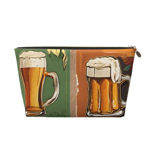 Kosmetiktasche für Damen mit Aufdruck, großes Fassungsvermögen, Reise-Kosmetiktasche aus Leder, wasserdicht, Kulturbeutel (Bier) von peiyeety