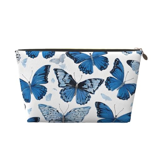 Kosmetiktasche für Damen mit Aufdruck, großes Fassungsvermögen, Reise-Kosmetiktasche aus Leder, wasserdicht, Kulturbeutel (Blaue Schmetterlinge) von peiyeety