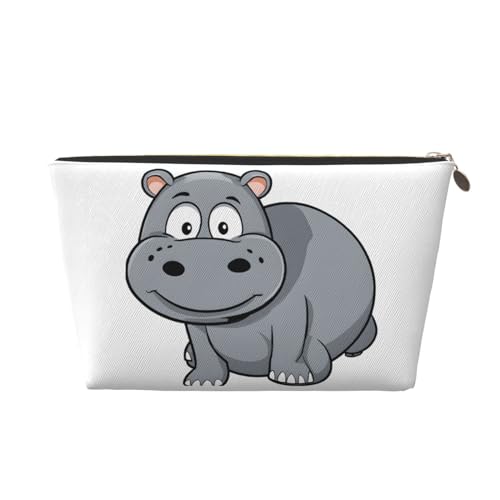 Kosmetiktasche für Damen mit Aufdruck, großes Fassungsvermögen, Reise-Kosmetiktasche aus Leder, wasserdicht, Kulturbeutel (Cartoon-Nilpferd) von peiyeety