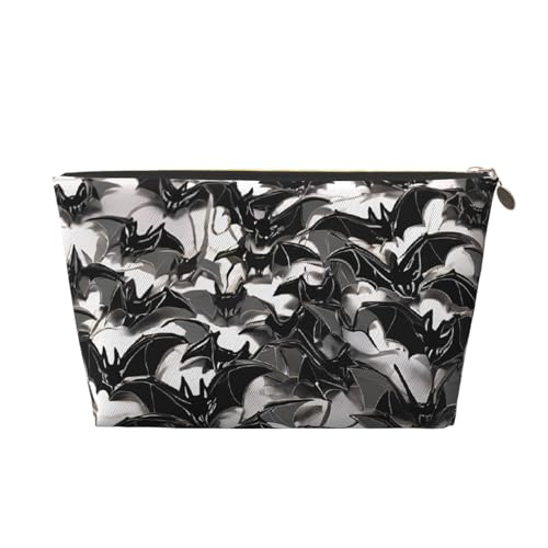 Kosmetiktasche für Damen mit Aufdruck, großes Fassungsvermögen, Reise-Kosmetiktasche aus Leder, wasserdicht, Kulturbeutel (Halloween-Fledermäuse, Grau) von peiyeety