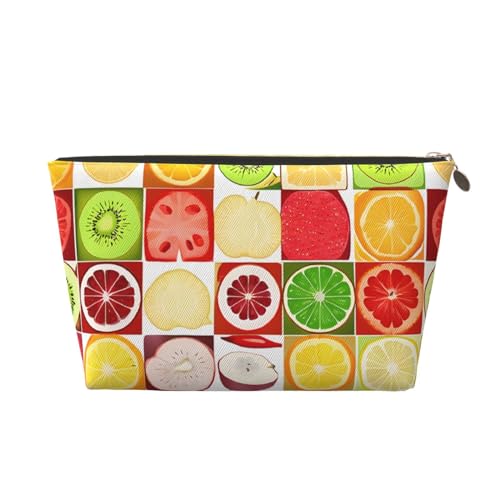 Kosmetiktasche für Damen mit Aufdruck, großes Fassungsvermögen, Reise-Kosmetiktasche aus Leder, wasserdicht, Kulturbeutel (Kiwi-Wassermelone) von peiyeety