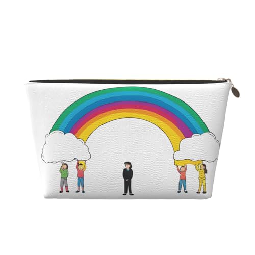 Kosmetiktasche für Damen mit Aufdruck, großes Fassungsvermögen, Reise-Kosmetiktasche aus Leder, wasserdicht, Kulturbeutel (Kleiner Regenbogen) von peiyeety
