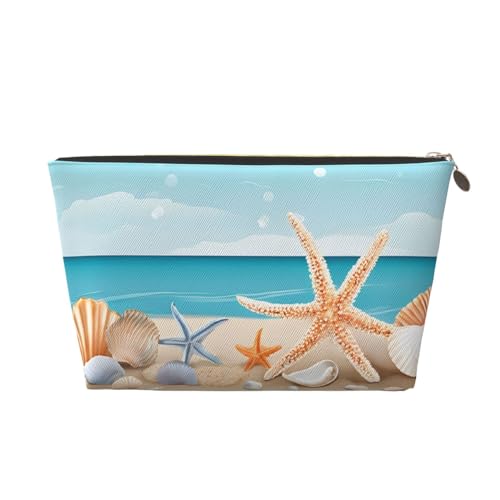Kosmetiktasche für Damen mit Aufdruck, großes Fassungsvermögen, Reise-Kosmetiktasche aus Leder, wasserdicht, Kulturbeutel (Muscheln, Sand) von peiyeety