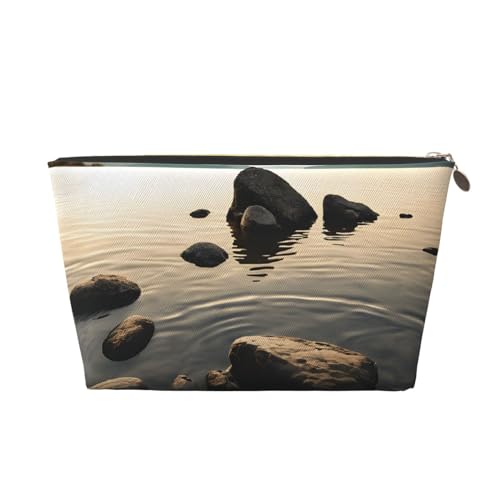 Kosmetiktasche für Damen mit Aufdruck, großes Fassungsvermögen, Reise-Kosmetiktasche aus Leder, wasserdicht, Kulturbeutel (Zen Stone) von peiyeety