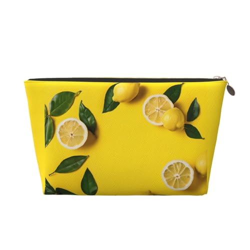 Kosmetiktasche für Damen mit Aufdruck, großes Fassungsvermögen, Reise-Kosmetiktasche aus Leder, wasserdicht, Kulturbeutel (gelbe Zitrone) von peiyeety