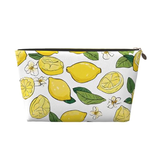 Kosmetiktasche für Damen mit Aufdruck, großes Fassungsvermögen, Reise-Kosmetiktasche aus Leder, wasserdicht, Kulturbeutel (gelbe Zitronen) von peiyeety
