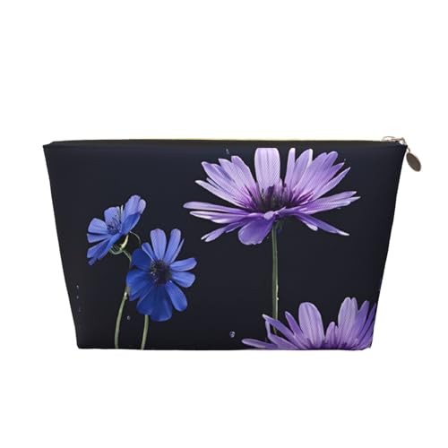Kosmetiktasche für Damen mit Aufdruck, großes Fassungsvermögen, Reise-Kosmetiktasche aus Leder, wasserdicht, Kulturbeutel (lila Blume) von peiyeety