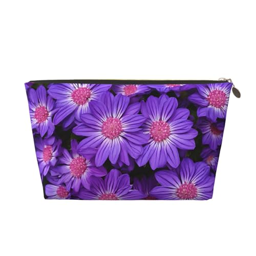 Kosmetiktasche für Damen mit Aufdruck, großes Fassungsvermögen, Reise-Kosmetiktasche aus Leder, wasserdicht, Kulturbeutel (lila Lilienblüten) von peiyeety