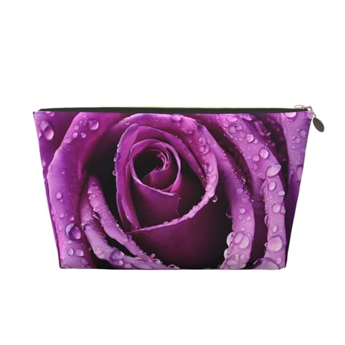 Kosmetiktasche für Damen mit Aufdruck, großes Fassungsvermögen, Reise-Kosmetiktasche aus Leder, wasserdicht, Kulturbeutel (lila Rose) von peiyeety