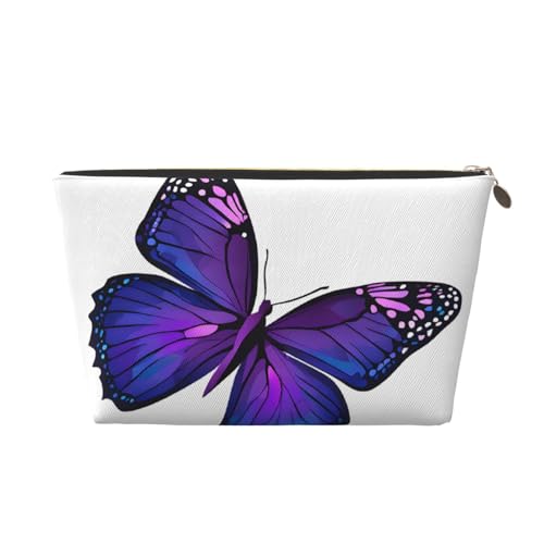 Kosmetiktasche für Damen mit Aufdruck, großes Fassungsvermögen, Reise-Kosmetiktasche aus Leder, wasserdicht, Kulturbeutel (lila Schmetterling) von peiyeety