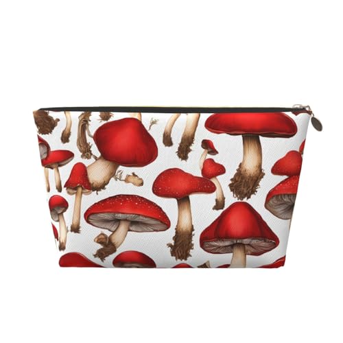 Kosmetiktasche für Damen mit Aufdruck, großes Fassungsvermögen, Reise-Kosmetiktasche aus Leder, wasserdicht, Kulturbeutel (rot-weißer Pilz) von peiyeety