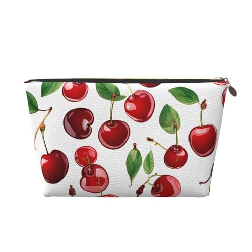 Kosmetiktasche für Damen mit Aufdruck, großes Fassungsvermögen, Reise-Kosmetiktasche aus Leder, wasserdicht, Kulturbeutel (rote Kirschen) von peiyeety