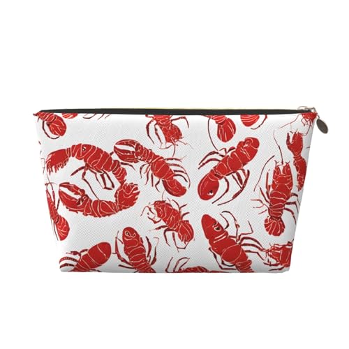 Kosmetiktasche für Damen mit Aufdruck, großes Fassungsvermögen, Reise-Kosmetiktasche aus Leder, wasserdicht, Kulturbeutel (roter Hummer) von peiyeety