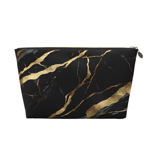Kosmetiktasche für Damen mit Aufdruck, großes Fassungsvermögen, Reise-Kosmetiktasche aus Leder, wasserdicht, Kulturbeutel (schwarzer Marmor) von peiyeety