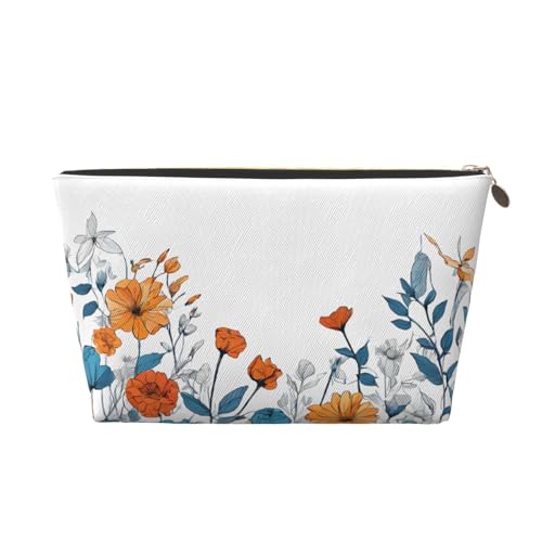 Kosmetiktasche für Damen mit Aufdruck, großes Fassungsvermögen, Reise-Kosmetiktasche aus Leder, wasserdicht, Kulturbeutel (türkis-blaugrünes Blumenmuster) von peiyeety