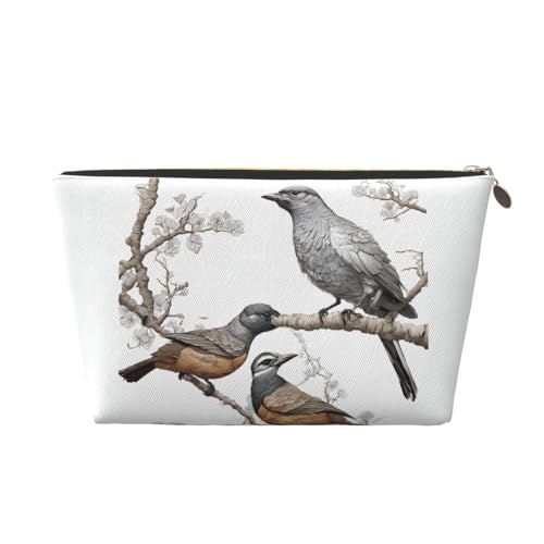 Kosmetiktasche für Damen mit Aufdruck, großes Fassungsvermögen, Reisekosmetiktasche, wasserdichte Kulturtasche aus Leder (Bäume und Vögel, Camouflage) von peiyeety