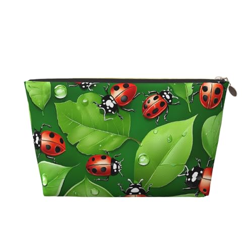 Kosmetiktasche für Damen mit Aufdruck, großes Fassungsvermögen, Reisekosmetiktasche, wasserdichte Kulturtasche aus Leder (Blätter und Marien) von peiyeety
