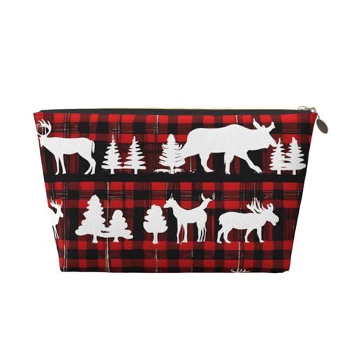 Kosmetiktasche für Damen mit Aufdruck, großes Fassungsvermögen, Reisekosmetiktasche, wasserdichte Kulturtasche aus Leder (Kuh, Hirsch, Baum, Weihnachten) von peiyeety