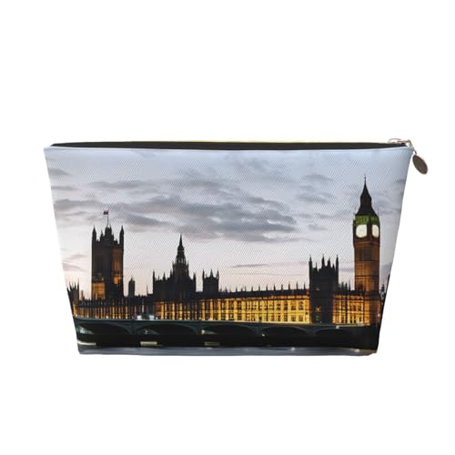 Kosmetiktasche für Damen mit Aufdruck, großes Fassungsvermögen, Reisekosmetiktasche, wasserdichte Kulturtasche aus Leder (London) von peiyeety