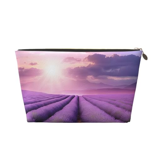 Kosmetiktasche für Damen mit Aufdruck, großes Fassungsvermögen, Reisekosmetiktasche, wasserdichte Kulturtasche aus Leder (Romantisches Lila-Lavendel) von peiyeety