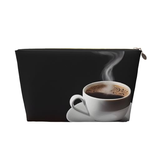 Kosmetiktasche für Damen mit Aufdruck, großes Fassungsvermögen, Reisekosmetiktasche, wasserdichte Kulturtasche aus Leder (heißer Kaffee mit Kaffeebohnen) von peiyeety