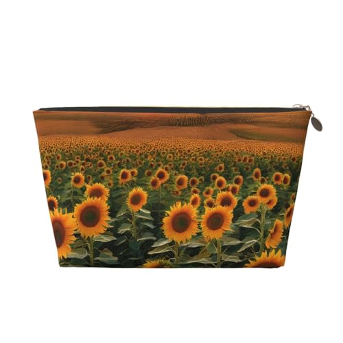 Kosmetiktasche für Damen mit Aufdruck, großes Fassungsvermögen, Reisekosmetiktasche aus Leder, wasserdicht, Kulturbeutel, Geldbörse (Bauernhof-Sonnenblumen) von peiyeety