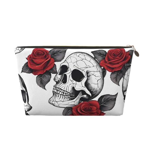 Kosmetiktasche für Damen mit Aufdruck, großes Fassungsvermögen, Reisekosmetiktasche aus Leder, wasserdicht, Kulturbeutel, Geldbörse (Blumentotenkopf) von peiyeety