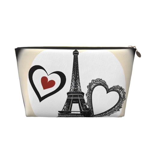 Kosmetiktasche für Damen mit Aufdruck, großes Fassungsvermögen, Reisekosmetiktasche aus Leder, wasserdicht, Kulturbeutel, Geldbörse (Eiffelturm, Liebe, Paris) von peiyeety