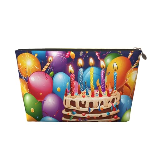 Kosmetiktasche für Damen mit Aufdruck, großes Fassungsvermögen, Reisekosmetiktasche aus Leder, wasserdicht, Kulturbeutel, Geldbörse (Happy Birthday) von peiyeety