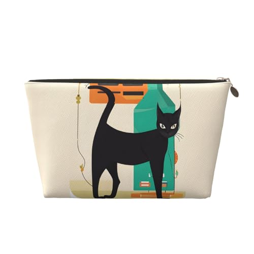 Kosmetiktasche für Damen mit Aufdruck, großes Fassungsvermögen, Reisekosmetiktasche aus Leder, wasserdicht, Kulturbeutel, Geldbörse (Mid-Century Modern Art Cat) von peiyeety
