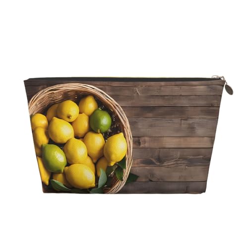 Kosmetiktasche für Damen mit Aufdruck, großes Fassungsvermögen, Reisekosmetiktasche aus Leder, wasserdicht, Kulturbeutel, Geldbörse (One Basket Lemons) von peiyeety