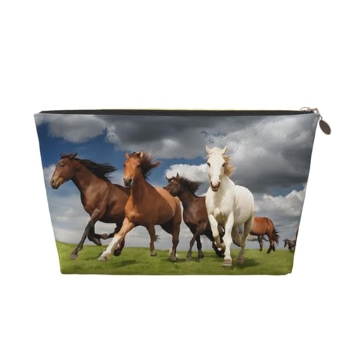 Kosmetiktasche für Damen mit Aufdruck, großes Fassungsvermögen, Reisekosmetiktasche aus Leder, wasserdicht, Kulturbeutel, Geldbörse (Pferde) von peiyeety