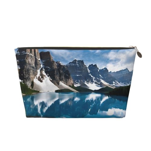 Kosmetiktasche für Damen mit Aufdruck, großes Fassungsvermögen, Reisekosmetiktasche aus Leder, wasserdicht, Kulturbeutel, Geldbörse (Rocky Mountains) von peiyeety