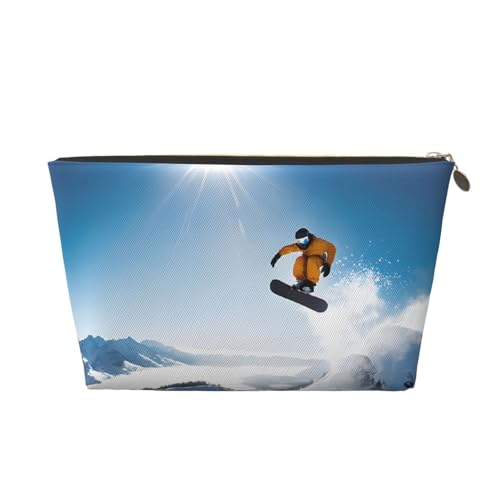 Kosmetiktasche für Damen mit Aufdruck, großes Fassungsvermögen, Reisekosmetiktasche aus Leder, wasserdicht, Kulturbeutel, Geldbörse (Snowboarding) von peiyeety