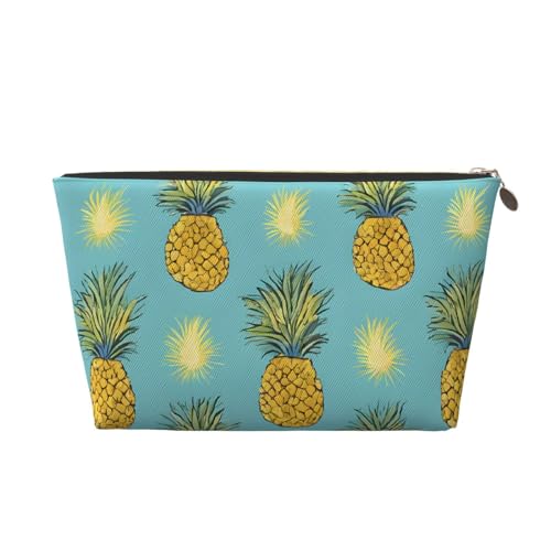 Kosmetiktasche für Damen mit Aufdruck, großes Fassungsvermögen, Reisekosmetiktasche aus Leder, wasserdicht, Kulturbeutel, Geldbörse (Tropical Fruit Pine) von peiyeety