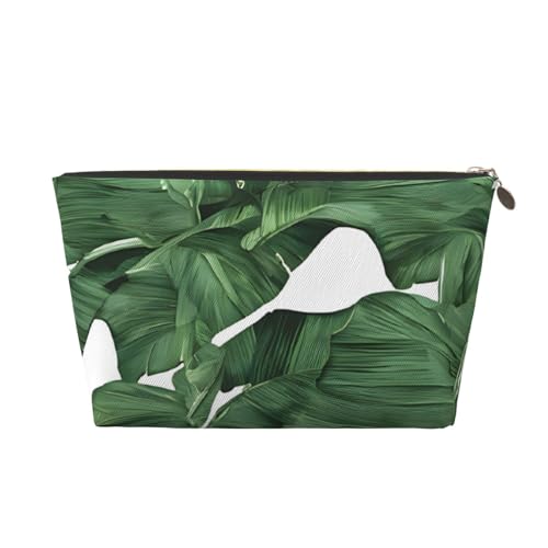 Kosmetiktasche für Damen mit Aufdruck, großes Fassungsvermögen, Reisekosmetiktasche aus Leder, wasserdicht, Kulturbeutel, Geldbörse (Tropische Bananenpalmenblätter) von peiyeety