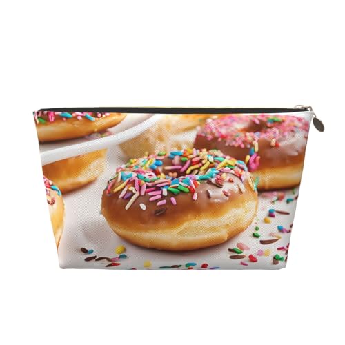 Kosmetiktasche für Damen mit Aufdruck, großes Fassungsvermögen, Reisekosmetiktasche aus Leder, wasserdicht, Kulturbeutel, Geldbörse (Weihnachtsdonuts) von peiyeety