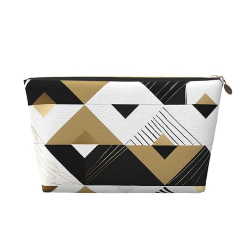 Kosmetiktasche für Damen mit Aufdruck, großes Fassungsvermögen, Reisekosmetiktasche aus Leder, wasserdicht, Kulturbeutel, Geldbörse (modisch, modern, schwarz, weiß, Gold, Dreiecke) von peiyeety