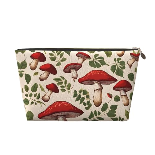 Kosmetiktasche für Damen mit Aufdruck, großes Fassungsvermögen, Reisekosmetiktasche aus Leder, wasserdicht, Kulturbeutel, Geldbörse (rote Pilze) von peiyeety