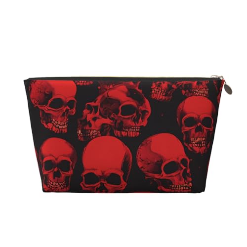 Kosmetiktasche für Damen mit Aufdruck, großes Fassungsvermögen, Reisekosmetiktasche aus Leder, wasserdicht, Kulturbeutel, Geldbörse (rote Totenköpfe) von peiyeety