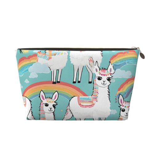 Kosmetiktasche für Damen mit Aufdruck, großes Fassungsvermögen, Reisekosmetiktasche aus Leder, wasserdicht, Kulturbeutel, Geldbörse (süßes Lama) von peiyeety