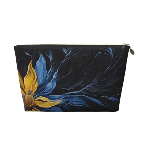 Kosmetiktasche für Damen mit Aufdruck, großes Fassungsvermögen, Reisekosmetiktasche aus Leder, wasserdicht, Kulturbeutel, Geldbörse (türkisblau, goldene Blumen) von peiyeety