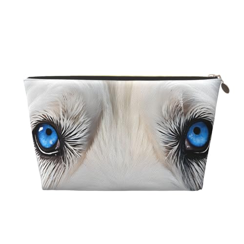 Kosmetiktasche für Damen mit Aufdruck, großes Fassungsvermögen, Reisekosmetiktasche aus Leder, wasserdicht, Kulturbeutel (Blauäugiger Wolf) von peiyeety